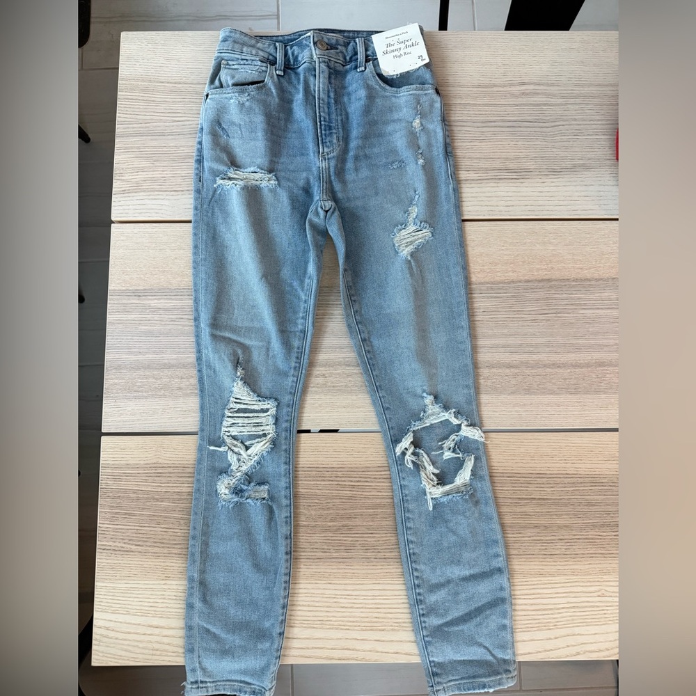 Abercrombie & Fitch Distressed Blue High Rise Skinny Jeans